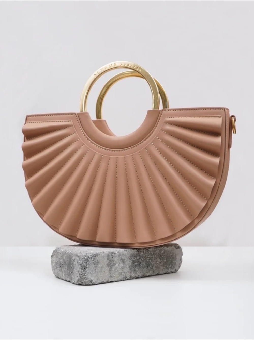 NWT Alkeme Atelier Water Moon Crossbody Bag; Nude; Pleated Semi-Circle